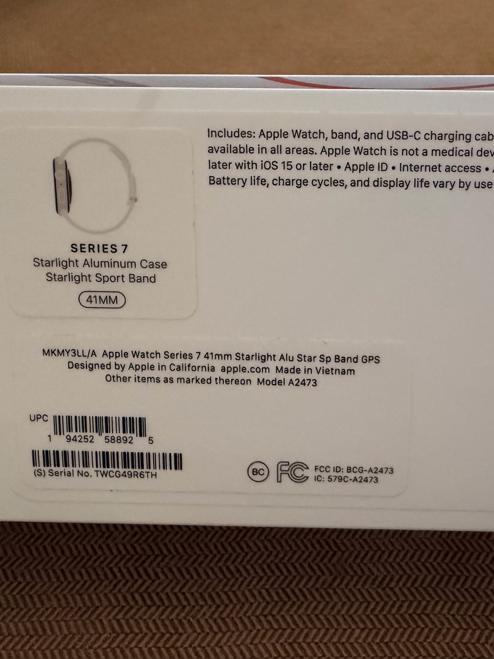 Apple Watch Series 7 Starlight Aluminum Case, Starlight Sport Band, 41 MM- GPS - Picture 2 of 8